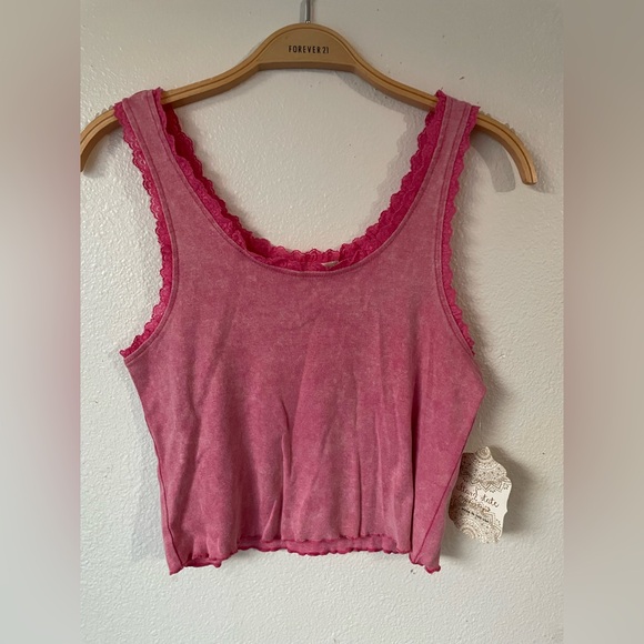 Altar'd State Tops - Hot Pink Lace Lined Cropped Top